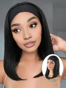 Long Straight Headband Wigs for Women, Gorgeous Fluffy Wigs with Headband, Synthetic Heat-Resistant Wigs for Party & Daily Use, Synthetic Material Wigs，Glueless Short Bob Wig Headband Style, Easy to Wear, Glueless Rose Net Headband Bob Wig