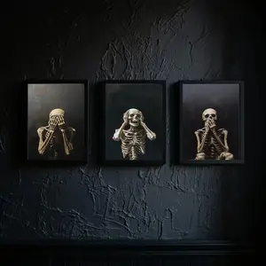 Halloween Skeleton Wall Art Decor, No Frame Canvas Print, Humorous Style, Perfect for Living Room Bedroom Bathroom, Holiday Party Decoration