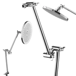 VEVOR Shower Head Extension Arm,  , 16 inches, Brass Shower Arm Extender with Flexible Adjustable Angle Height, Chrome Finish, G1/2 Universal Thread Connector Compatible, for Rain & Handheld Showerhead