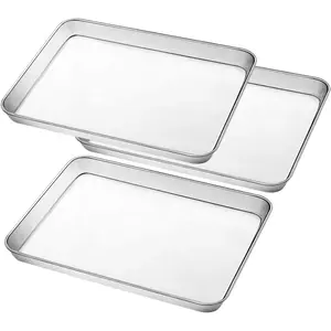 Stainless Steel Baking Pan, Large Cookie Sheet Set for Toaster Oven Tray Pans by , Superior Mirror Finish, Easy Clean, Dishwasher Safe, 12 x 10 x 1 inch, 3 count/set