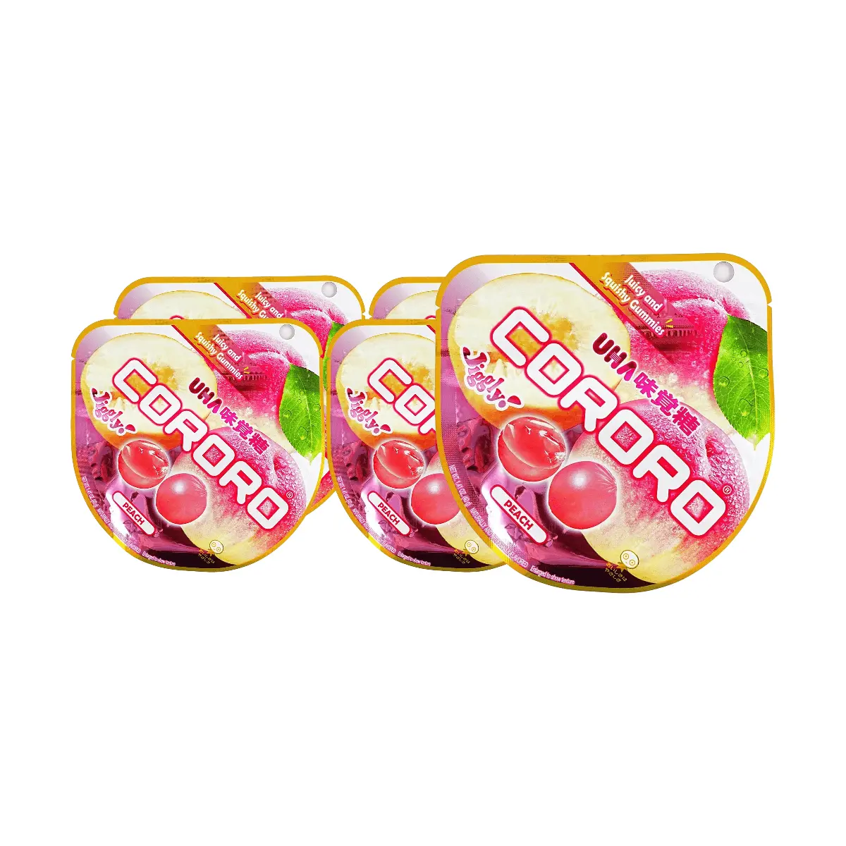 UHA Cororo Peach Gummy Candy - 5 Pack (40g Each) - Authentic Japanese Fruit Chewy Snacks, Upgraded Texture & Flavor