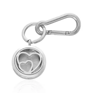 Heart Locket Key Chain FKC045SR with 30 mm Locket Keychain 92 mm Length 6 Random Colored Felt Pads for Essential Oils Diffuser