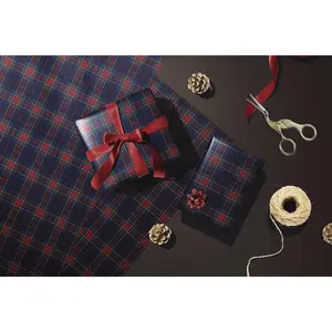 Navy Burgundy Tartan Plaid Wrapping Paper Roll Cozy Vintage Style Gift Wrap for Holidays Birthdays and Special Occasions