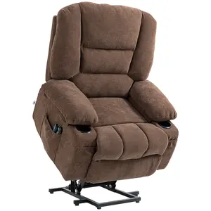HOMCOM Power Lift Recliner Chair Sofa with Vibration Massage and Heat, Fabric Lift Chair for Elderly, Massage Recliner Chair with Remote Control, Side Pockets, Quick Assembly, Brown