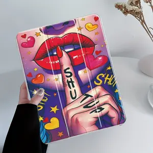Funny Sexy Lip Three-tiered stand iPad case，Transparent Acrylic Hard Back Panel With Pencil Slot，Suitable for All models of ipad. Scratch-resistant Ultra-thin Protective Case, Shock-resistant Full Cover Suitable for Offices Schools and Homes