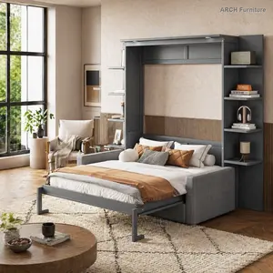 ARCH Gray Queen Size Laminated Wood Murphy Wall Bed with Sofa, Space-Saving, Max 10" Mattress Compatibility (Old SKU: LP000591AAE-1), Murphy Bed