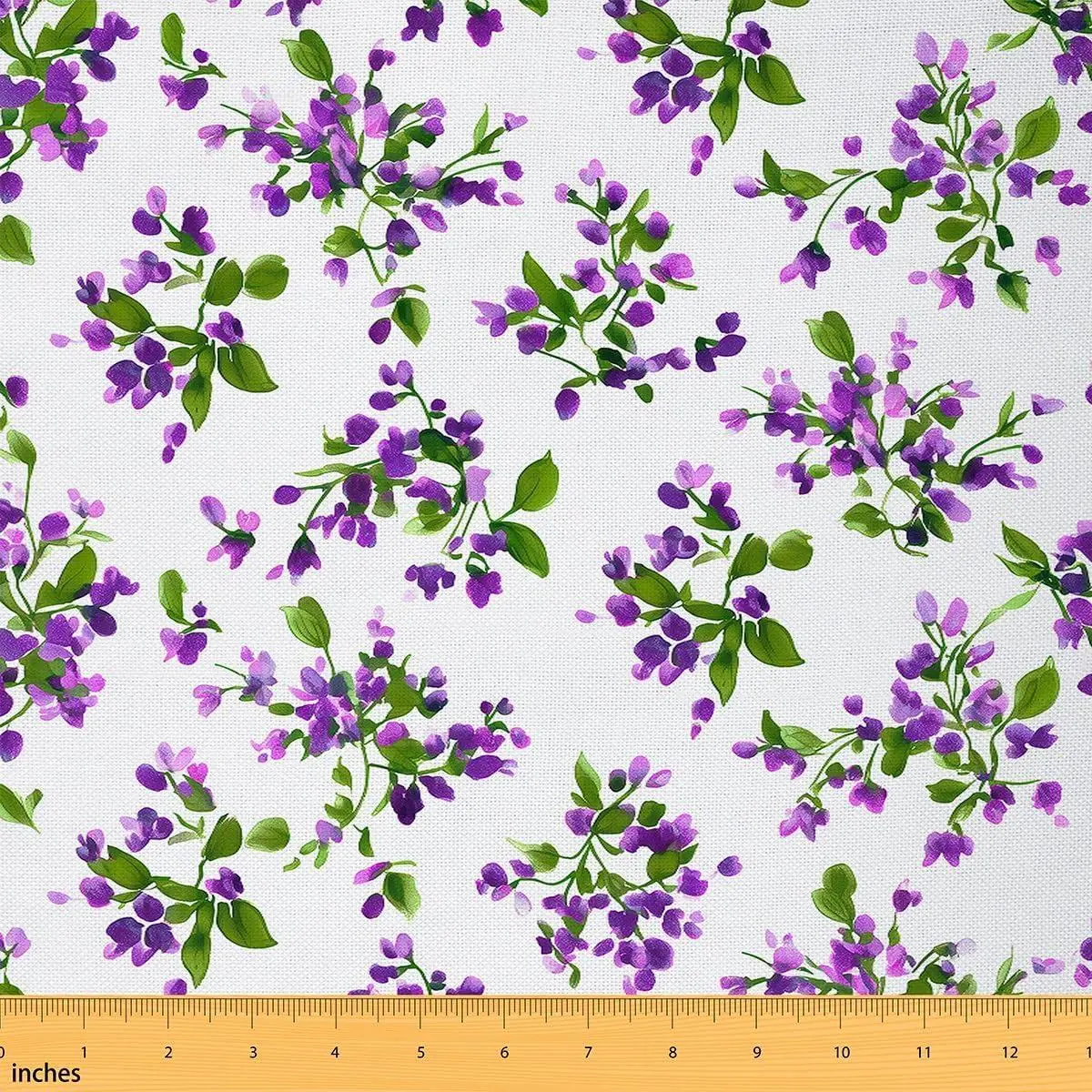 Retro Plants Fabric Watercolor Purple Green Flowers Fabrics Sewing Supplies Wild Floral Decor Rustic Style Fabric DIY Soft Flannel Polyester No Stretch