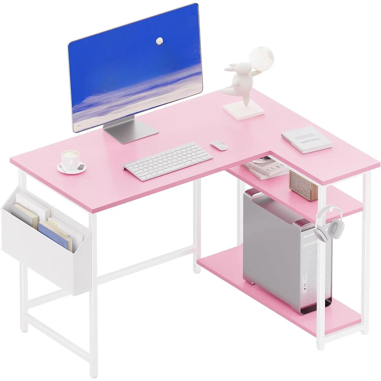 40 Inch L Shaped  Desk with Reversible Side Storage Shelves, Small Corner Desk for Small Space  Office, Writing Study Table PC Desk for Bedroom,