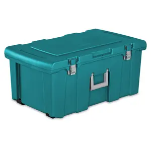 Sterilite Wheeled Footlocker, Plastic Utility Storage Container, Teal