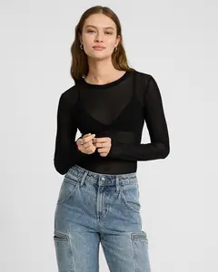 Express Mesh Crew Neck Long Sleeve Bodysuit