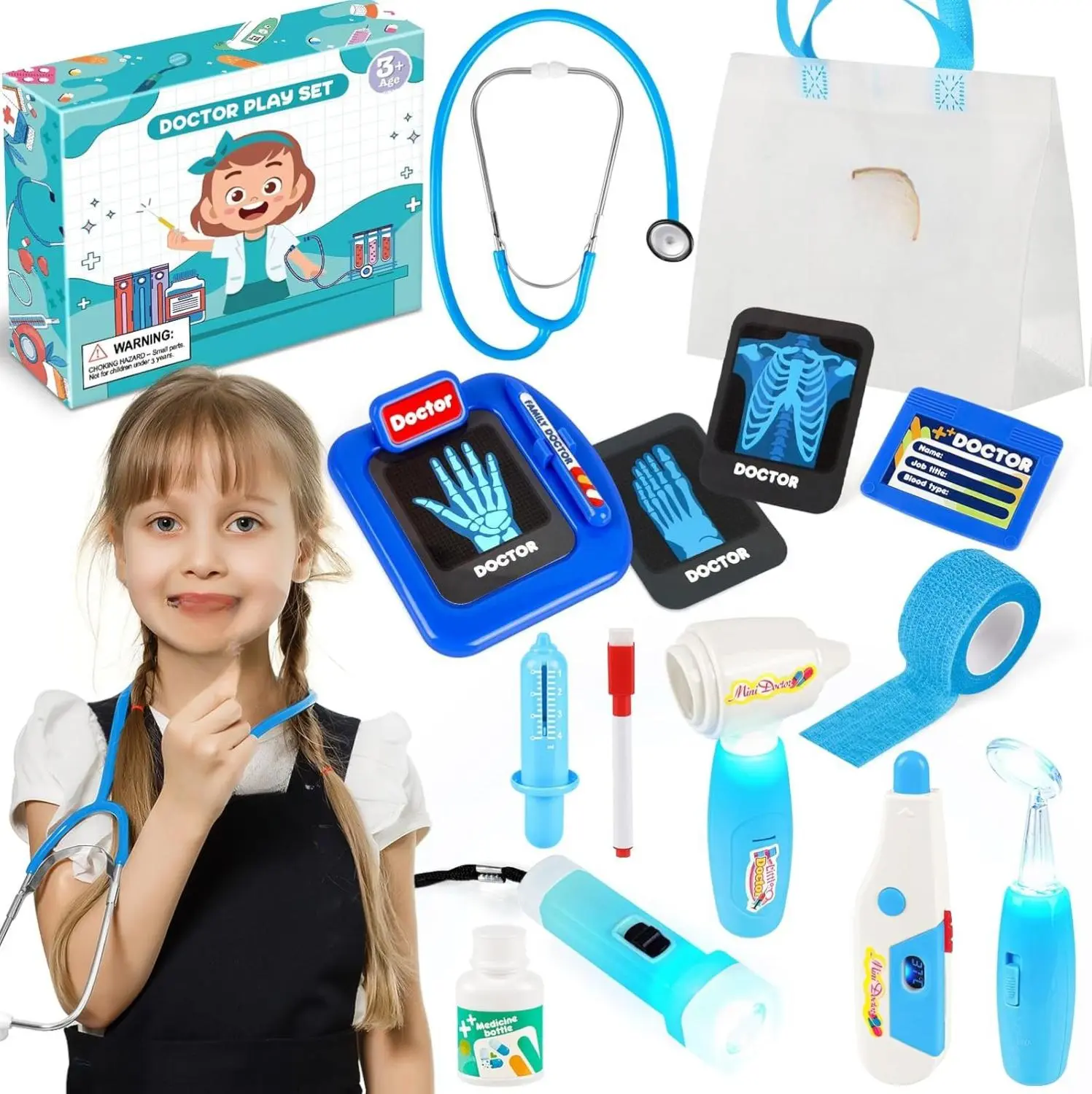 Doctor Kit for Kids, 15 Pcs Doctor Kit for Toddlers 3-5, Kids Doctors Play Set with Real Stethoscope, Medical Bag, Pretend Play Toys for Boys Girls, Halloween Christmas Birthday Gifts