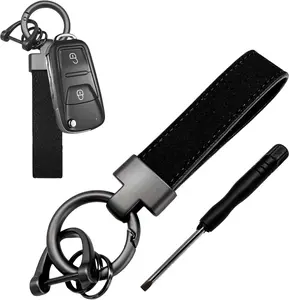 Leather Car Keychain, Faux Velvet Leather Key Fob with D-Ring, Anti-Lost Soft Leather Key Chain, Car Accessories