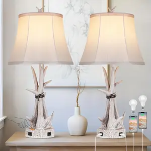 New Rustic Antler Table Lamps Dual Usb Port Farmhouse Country Indoor lighting