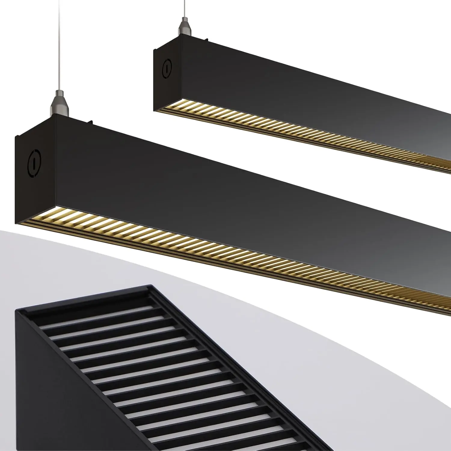 LEONLITE 4FT Linkable Louvered Lens LED Dimmable Linear Light with 3CCT, Black, Pack of 2