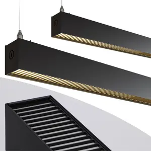 LEONLITE 4FT Linkable Louvered Lens LED Dimmable Linear Light with 3CCT, Black, Pack of 2