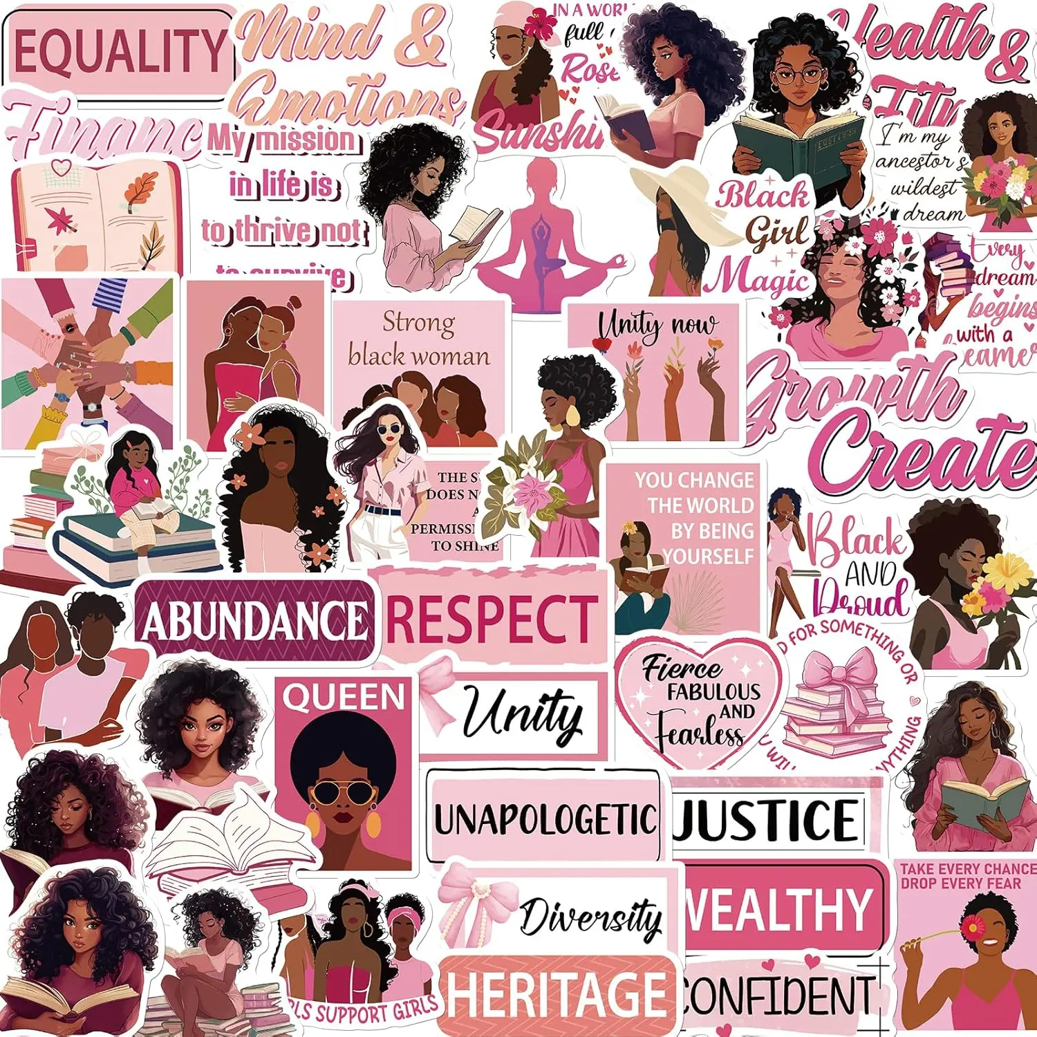 Black Girl Vision Board Stickers - Falueqg 50Pcs Black Women Stickers for Vision Board Supplies Kits, Motivational Inspirational Quote Decals, Planner Jounal Scrapbook Decals for Adults Teens Girls
