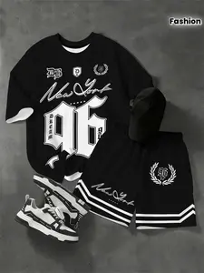 Cool Street Style Set: New York Letter Printed T-Shirt + Shorts, Outfit, Streetwear, Fashion Versatile, Trendy Must-Have, Show off Your Unique Charm!