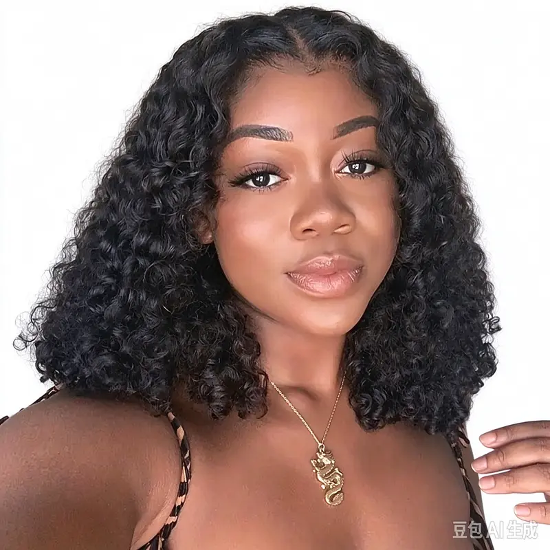 Women's 13x4 Lace Frontal Jerry Curly Bob Wig - Mongolian Human Hair, Pre-Plucked, 180% Density, Wet and Wave Style, Heat Resistant, Customizable Parting,sohochic