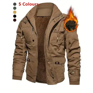 Men's Thickened Warm Mid-Length Heavyweight Jacket with Detachable Hood Multiple Zippered Pockets Casual Outdoor Workwear Polyester Lined Regular Fit for Cold Weather Winter Outerwear Long Sleeve Hoodie Coats Menswear  Army Green Midi Tops Fabric Wetsuit