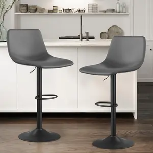 Bar Stools Set of 2, Modern PU Leather Adjustable Swivel Bar Stool, Counter Height Barstools for Home Kitchen Island, Brown