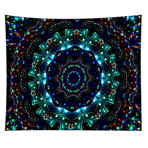 Crazy Fractals Mandala Tapestry Galaxy Blue Bright Color Trippy Hippie Boho Psychedelic Turquoise Decoration Wall Hanging Meditation