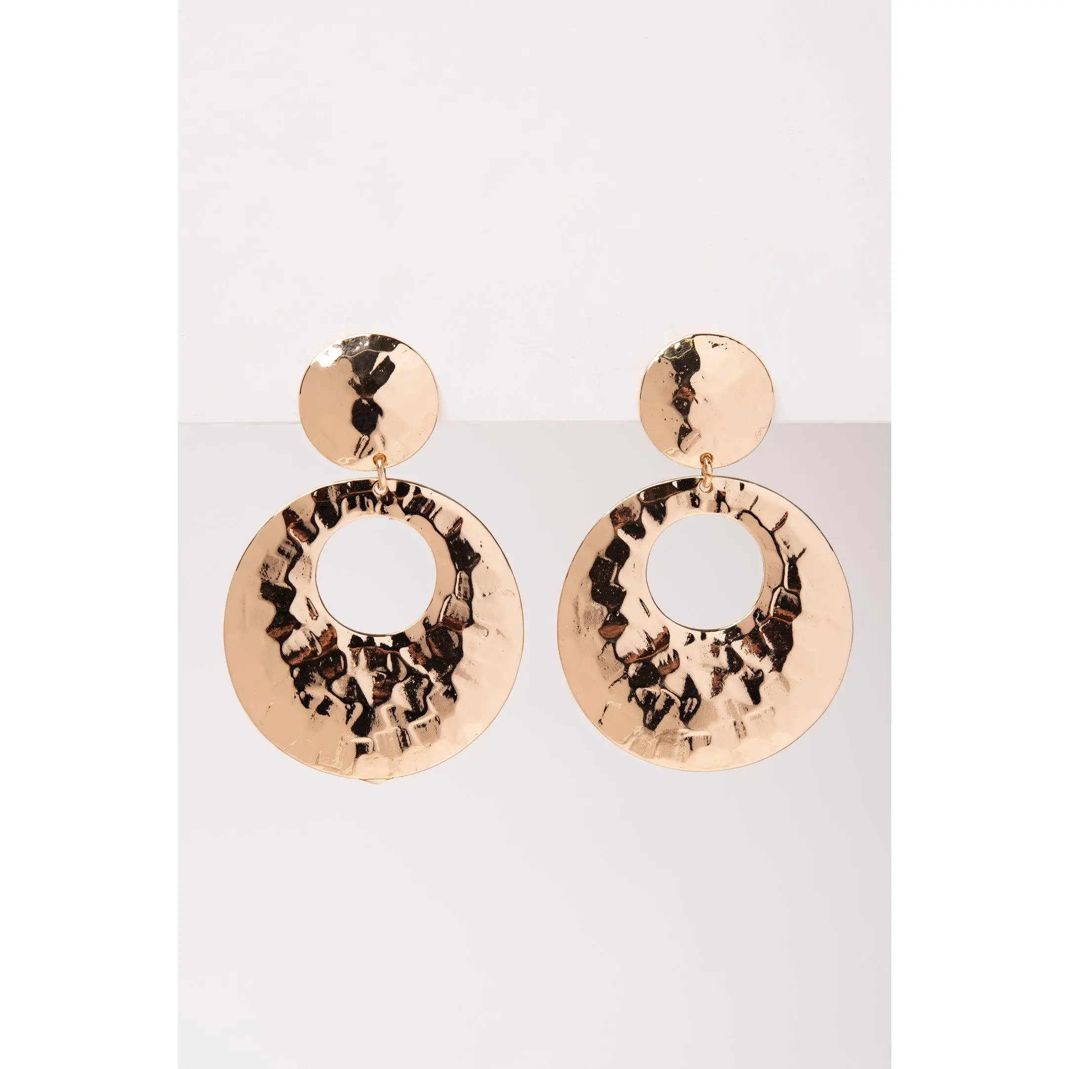 Myla Hammered Metal Open Disk Clip-On Earrings - Gold