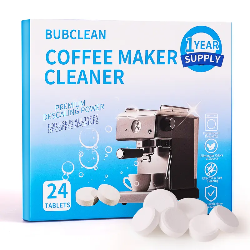 BUBCLEAN Coffee Machine Cleaning Tablets - 24Tabs 1Year Supply, Effective & Fast Cleaning Descaler for Coffee Maker, Capsule Machines & Drip Espresso Models, Kitchen Appliance Accessories