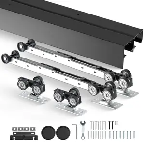 【Spotlight Day】VEVOR Bypass Door Hardware, 8ft Heavy Duty Bypass Sliding Door Hardware Kit, Aluminum Alloy Sliding Closet Door Hardware Set with Finger Pulls, for 2 Door System, Fit Door Thickness 1 3/8" - 1 3/4"