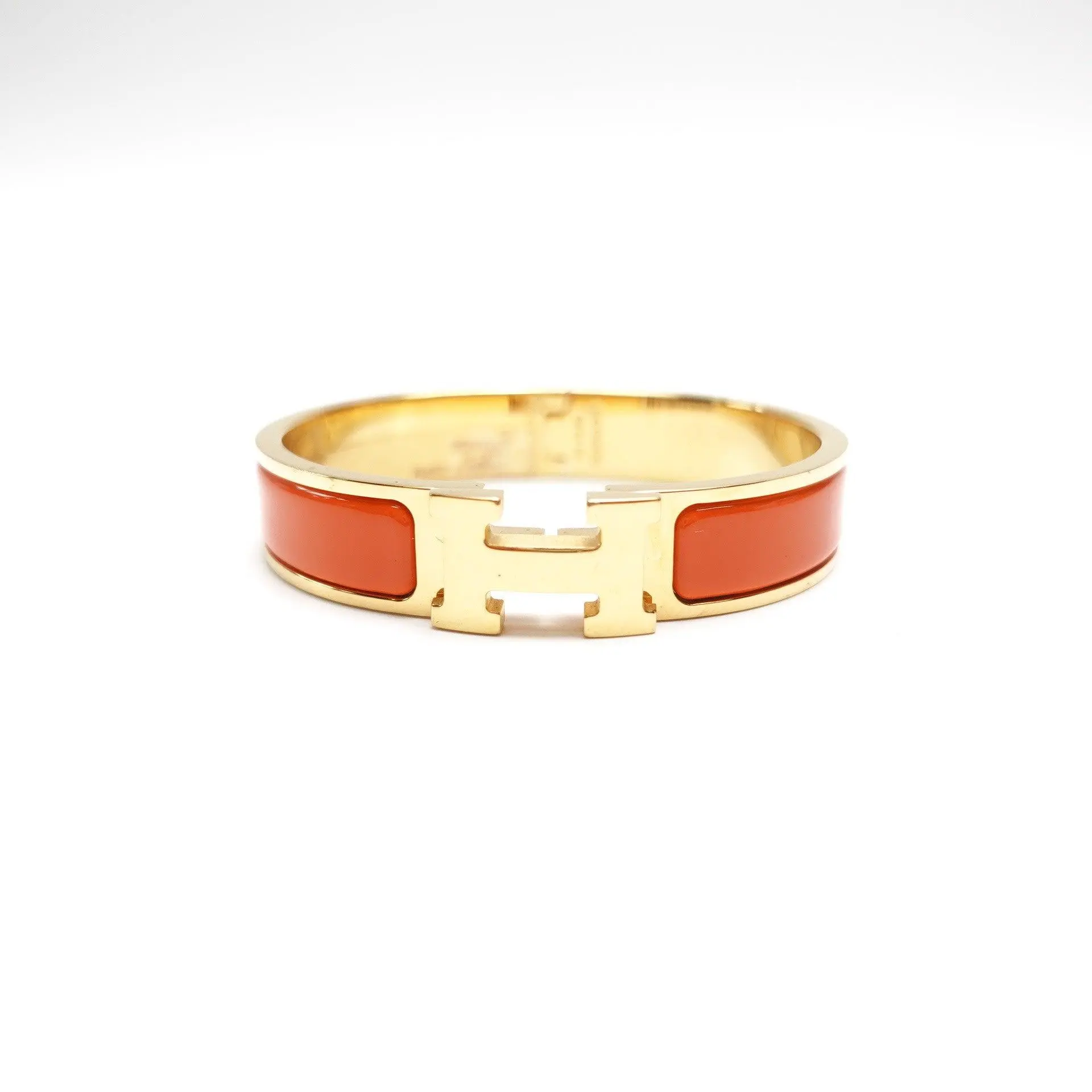 Pre-owned HERMÈS Clic H PM Orange Enamel Gold Tone Bracelet T10461047