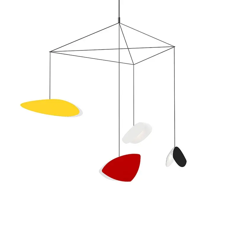 Modern 4-Light LED Chandelier in Whimsical Shapes Inspired by Mondrian and Miró