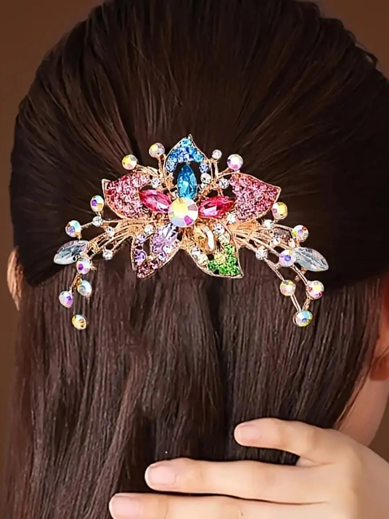 Women's Elegant Rhinestone Decor Flower Design Hair Pin, Hair Flower Clips, Exquisite Trendy Hair Pin, Chic Luxury Hair Accessories for Hairstyle Decor, Wedding Hair Decor