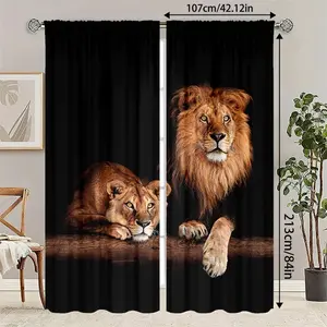 2pcs high-definition digital printed tiger pattern decorative curtains, made of polyester material. Translucent privacy protection, fade resistant, hand washable, machine washable, pole bag hanging, suitable for bedroom and living room decoration
