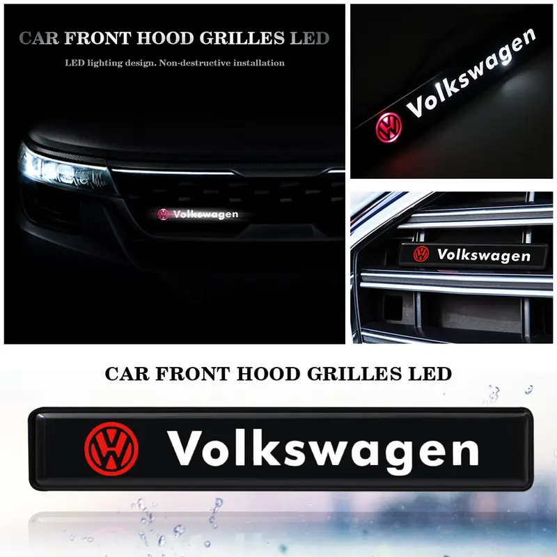 Volkswagen LED Front Grille Light, Waterproof Sunproof Emblem Logo, Car Exterior Decoration Accessories for Golf Passat Tiguan Polo Atlas Jetta Touareg