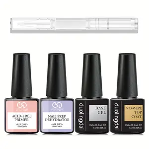 Nail Prep Dehydrator & Acid-free Primer Gel Base Top Coat Set with Nail Cuticle Oil, 5 Counts/set Dehydrator for Acrylic & Gel Nail Polish, Gentle Nail Polish Set, Cosmetic, Nail Care Solution