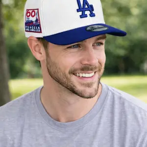 Unisex Blue and White Cap – Adjustable Snapback Baseball Hat, Retro Letter Embroidery and Side Patch Accent