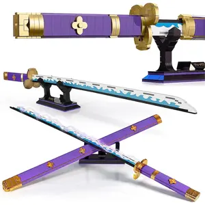 Anime Cosplay Swords Building Set, 38.8IN Purple Enma Roronoa Zoro Yamato Sword with Scabbard & Bracket, Collectible Role-Play Prop for Adults & Kids 8+ demon slayer cosplay sword