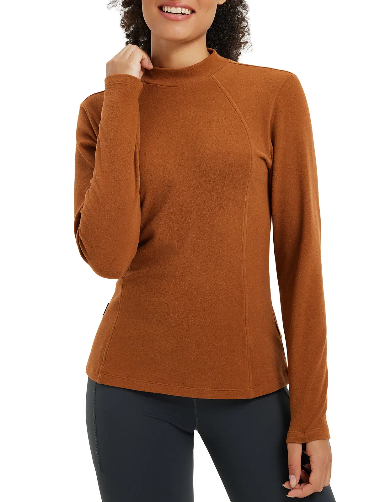 Baleaf Women's Slim Fit Soft Fleece-Lined Thermal Mock Neck Long Sleeve Basic Casual Base Layer Shirt - Winter Warm Running, Workout Lounge Top