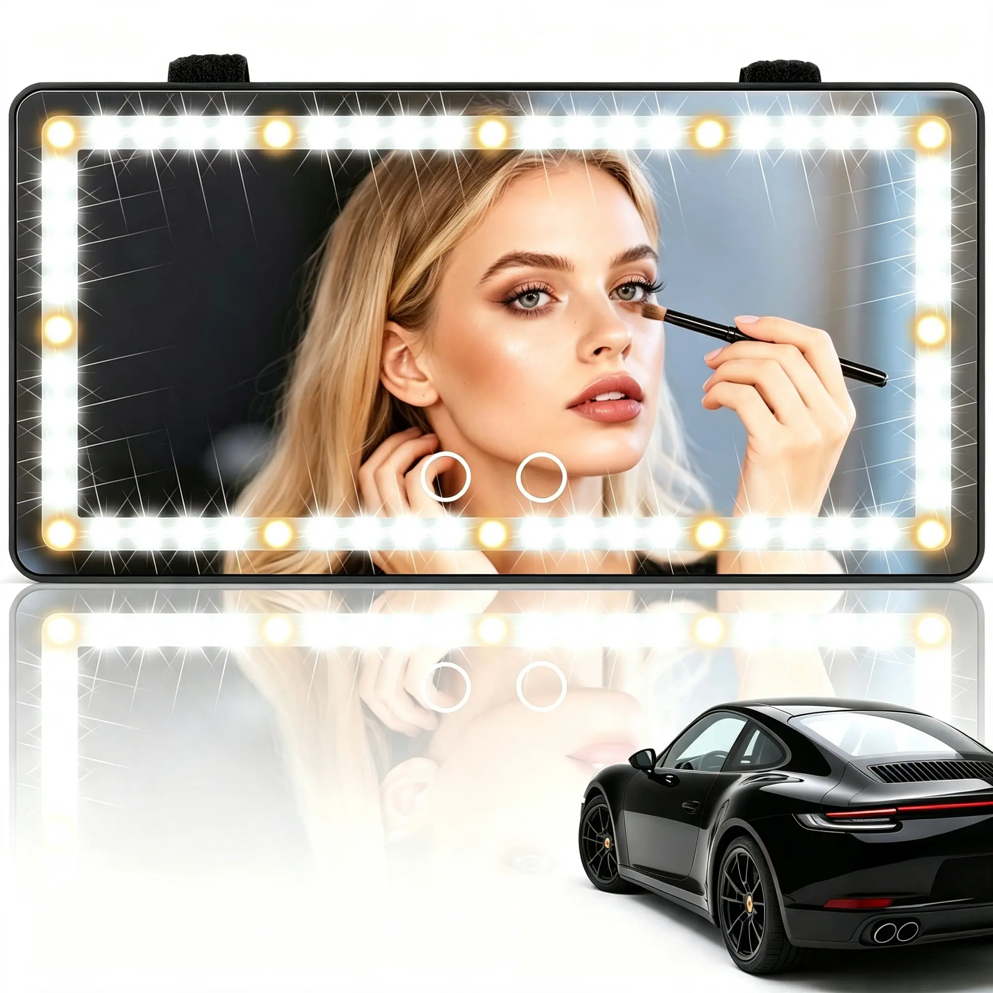 JOYTUTUS Sun Visor Vanity Mirror with 60 Dimmable Touch Control LEDs, Rechargeable (50% Brighter, 60% More Energy Efficient), Universal Fit, Included Batteries, Led  Ambient Light, Automotive Decoration Accessory,  Accessories, Led Car
