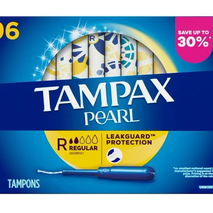 Tampax Pearl Regular Tampons LeakGuard Protection All Day Comfortable 96 Counts Absorbent FormFit Anti-Slip Grip