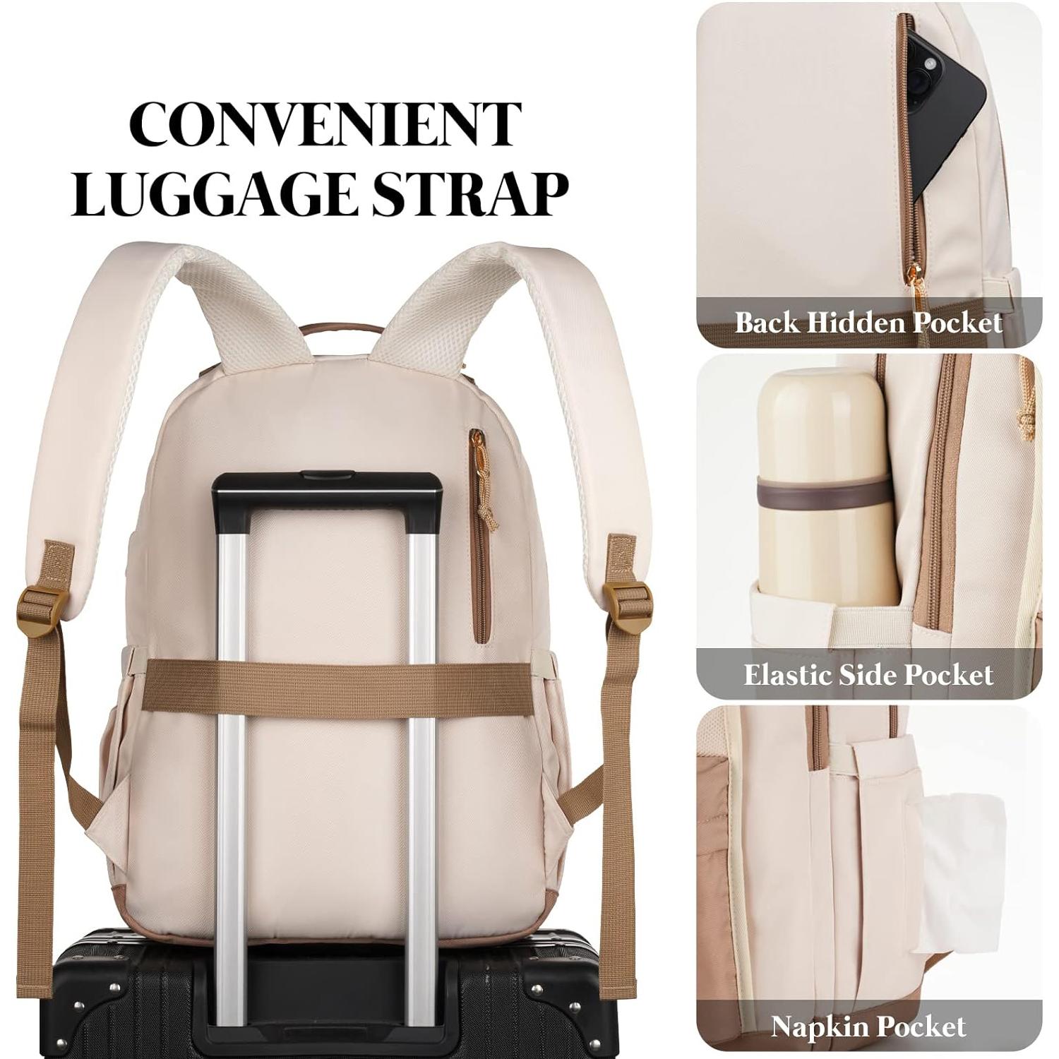 Momuvo 15 Inch Color Block Laptop Backpack for Women & Teens, Large Capacity Backpack with Bungee Cord & Multi-compartments, Water Resistant School Backpack for College Students, Daily Commute, Travel & Office