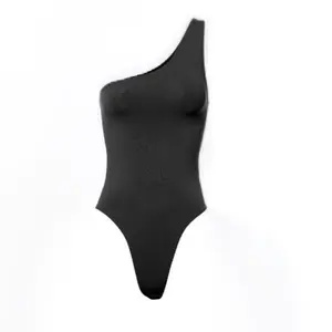 Keily Double Layer One Shoulder Bodysuit - 92% Nylon 8% Spandex, Womenswear Fabric, Comfortable Design - Blouses, Shirts