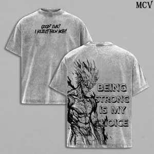 Garou Tee - One Punch Man Season 3 T-Shirt Acid Wash Vintage Oversize Unisex Heavy Cotton Retro Anime Manga Graphic Tee Washed Double Printed Streetwear Hero Hunter Villain Made To Order