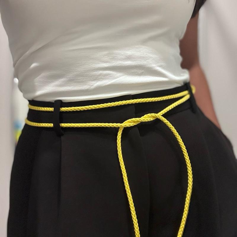 Tie-up Yellow Braided Rope belt in soft leather