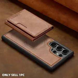 Magnetic Faux Leather Kickstand Case with Card Holder, Shockproof Cover, Phone Case for Samsung Galaxy S26 S25 S25 Edge S24 S23 S22 S21 Ultra S20 FE Plus Note20 Ultra, Protective Smartphone