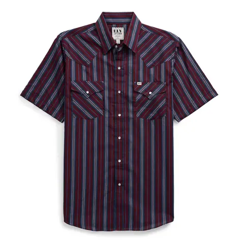 Men's Ely Cattleman Classic Short-Sleeve Striped Snap Button Shirt - Polyester-Cotton Fabric, Pocketed Design, Functional Pocket, Mexican Western Style Casual Men's Clothing, Western Clothing, Shirts
