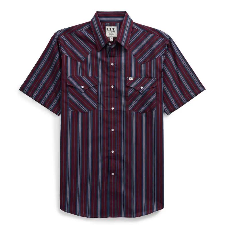 Men's Ely Cattleman Classic Short-Sleeve Striped Snap Button Shirt - Polyester-Cotton Fabric, Pocketed Design, Functional Pocket, Mexican Western Style Casual Men's Clothing, Western Clothing, Shirts