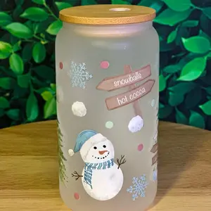Snowman, snowball fights 16oz frosted glass cup