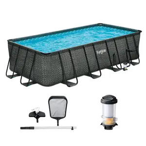 Funsicle 18 Ft Oasis Designer Lap Above Ground Pool w/ Pump, Dark Herringbone Funsicle 18 Ft Oasis Designer Lap Above Ground Pool w/ Pump, Dark Herringbone