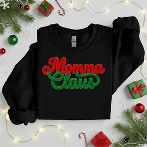 Family Clause Black Sweater with Festive Momma Claus Design for Christmas