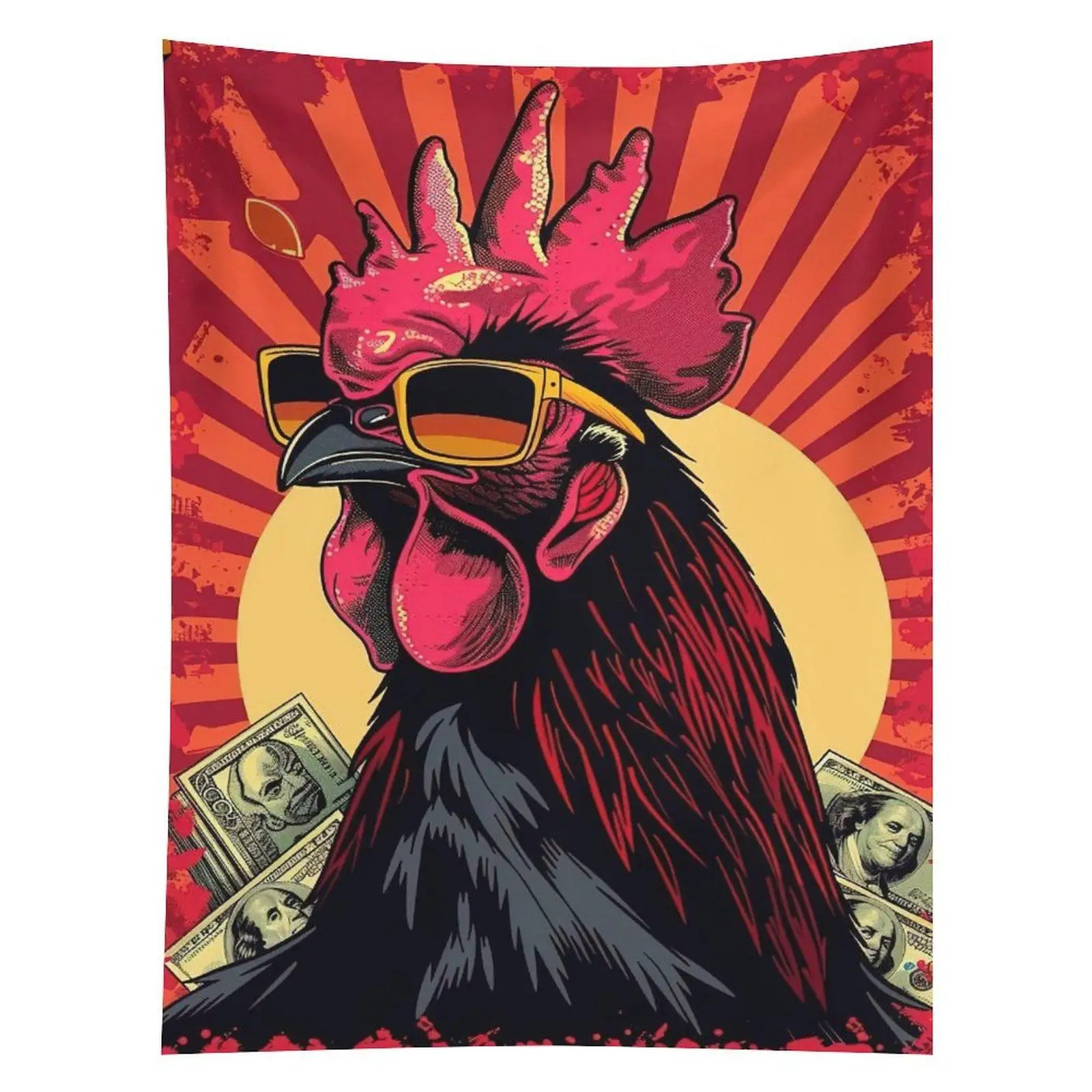 Cool Rooster Money Tapestry Sunglasses Chicken Pop Art Wall Hanging Decor